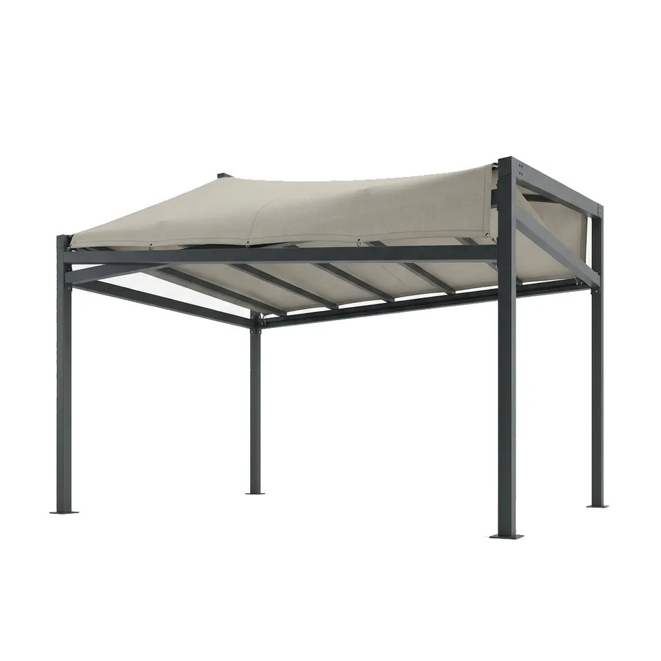 Izolovaný 3D katalógový náhľad verandy s napnutou látkovou strechou pri fasáde domu
